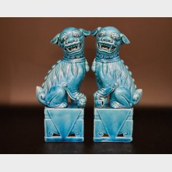 2 turquoise, rare chinese guardian lions - Foo Dogs