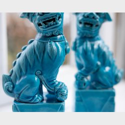 2 turquoise, rare chinese guardian lions - Foo Dogs