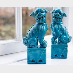 2 turquoise, rare chinese guardian lions - Foo Dogs