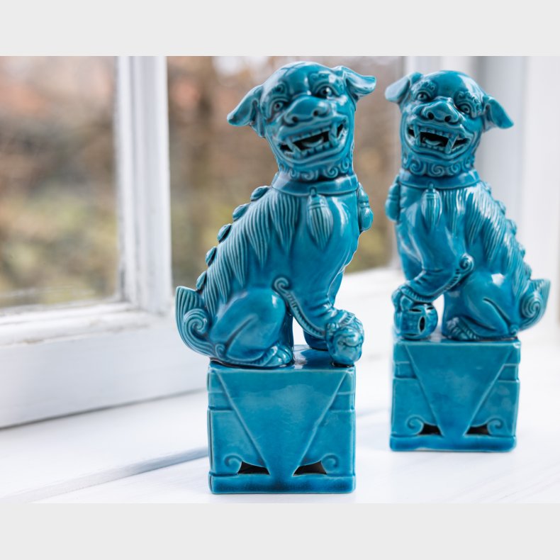 2 turquoise, rare chinese guardian lions - Foo Dogs