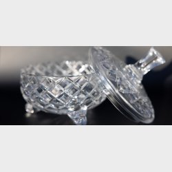 Vintage Footed Cut Crystal Candy Dish with Lid � Star Cut Design