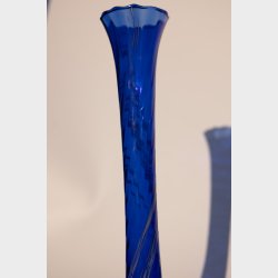 Tall Slim Handblown Cobalt Blue Glass Vase with White Speckled Pattern � 25 cm