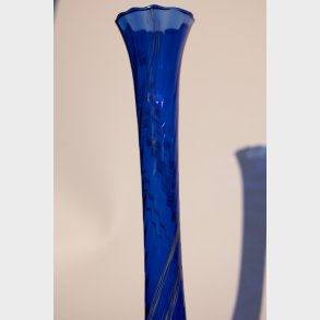 Tall Slim Handblown Cobalt Blue Glass Vase with White Speckled Pattern � 25 cm