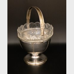 Silver-Plated Bowl with Cut Crystal Insert and Gilded Handle � Mint Condition