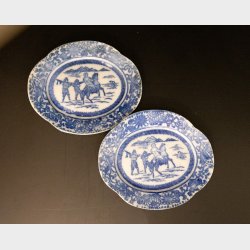 Blue and white transferware plates