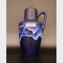 Vintage Scheurich West German Pottery Vase with Handle � Blue Lava Glaze