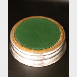 Vintage silver-plated wine bottle coaster with wooden base