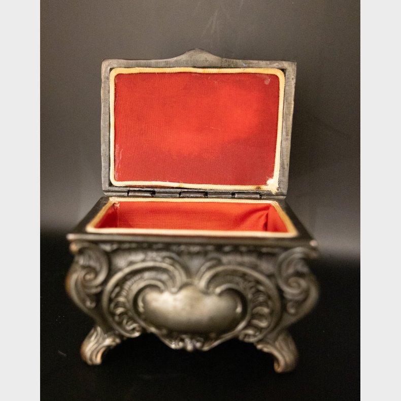 Vintage Pewter Trinket Box with Ornate Detailing