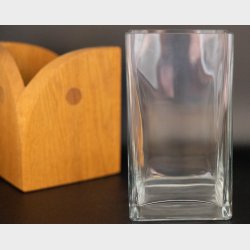 Scandinavian Glass Vase with Solid Oak Wooden Holder � L�nneberga Sl�jd Handmade Design, Modern Nordic Decor