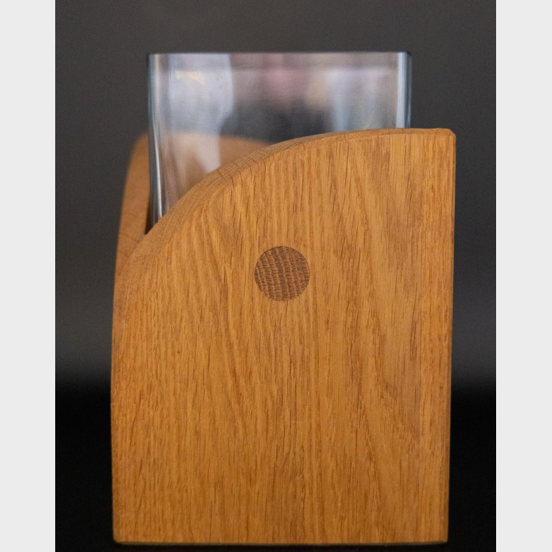 Scandinavian Glass Vase with Solid Oak Wooden Holder � L�nneberga Sl�jd Handmade Design, Modern Nordic Decor
