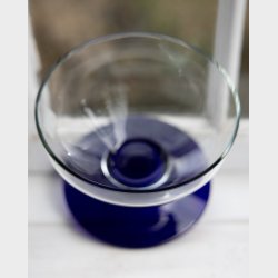 Vintage Glass Bowl with Cobalt Blue Foot � Scandinavian Style Art Glass Centerpiece, Clear &amp; Blue Pedestal Bowl