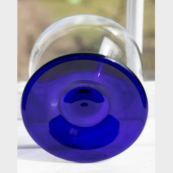 Vintage Glass Bowl with Cobalt Blue Foot � Scandinavian Style Art Glass Centerpiece, Clear &amp; Blue Pedestal Bowl