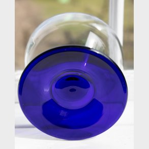 Vintage Glass Bowl with Cobalt Blue Foot � Scandinavian Style Art Glass Centerpiece, Clear & Blue Pedestal Bowl