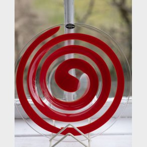 Vintage Art Glass Bowl with Red Spiral Design � Modern Decorative Glass Dish, Scandinavian Style Centerpiece (26 cm)