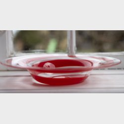 Vintage Art Glass Bowl with Red Spiral Design � Modern Decorative Glass Dish, Scandinavian Style Centerpiece (26 cm)