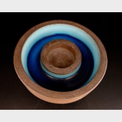 Vintage West Germany Style Fat Lava Ceramic Candle Holder / Bowl 17 cm � Mid Century Modern Blue Glaze Pottery