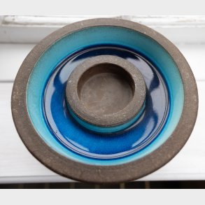 Vintage West Germany Style Fat Lava Ceramic Candle Holder / Bowl 17 cm � Mid Century Modern Blue Glaze Pottery