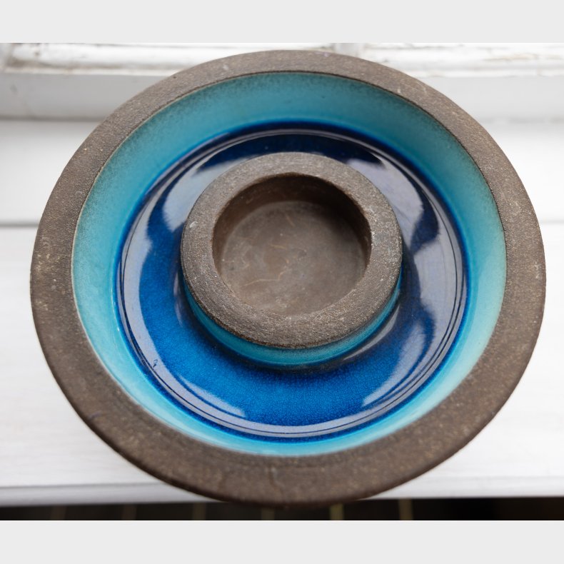 Vintage West Germany Style Fat Lava Ceramic Candle Holder / Bowl 17 cm � Mid Century Modern Blue Glaze Pottery