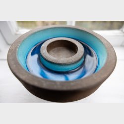 Vintage West Germany Style Fat Lava Ceramic Candle Holder / Bowl 17 cm � Mid Century Modern Blue Glaze Pottery