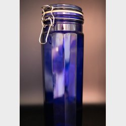 Vintage Cobalt Blue Glass Storage Jar with Airtight Clamp Lid � Tall Kitchen Canister 32 x 9.5 cm