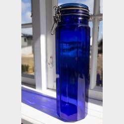 Vintage Cobalt Blue Glass Storage Jar with Airtight Clamp Lid � Tall Kitchen Canister 32 x 9.5 cm