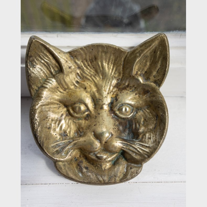 Vintage Brass Tiger Head Bowl � Small Decorative Dish with Patina � Antique Animal Trinket Dish