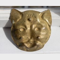Vintage Brass Tiger Head Bowl � Small Decorative Dish with Patina � Antique Animal Trinket Dish