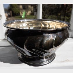 Large Vintage Silver Plated Bowl 21 cm � Sculptural Design with Polished Interior � Mid Century Modern Serving Bowl