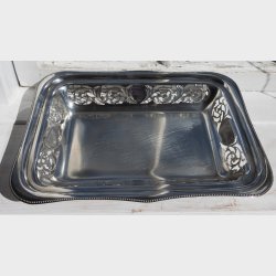 Vintage Silver Plated Rectangular Tray 28 cm � Elegant Serving Tray with Raised Edge � Classic Tableware