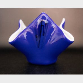 Vintage Cobalt Blue Art Glass Vase � Ruffled Edge with Milky White Interior � Murano Style Decorative Vase