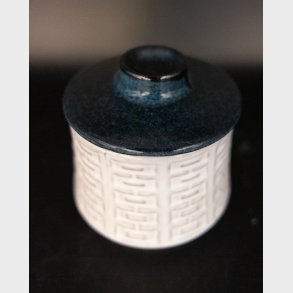 Vintage Scandinavian Ceramic Jar with Lid � Beautiful darkgreen Glazed Lid & Geometric Relief Pattern � Small Storage Pot