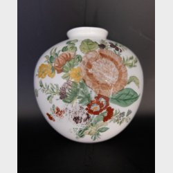Vintage 1950s Hand-Painted Wall Vase � Danish Floral Ceramic Wall Pocket � Signed Ingelise B. 1958