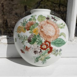 Vintage 1950s Hand-Painted Wall Vase � Danish Floral Ceramic Wall Pocket � Signed Ingelise B. 1958