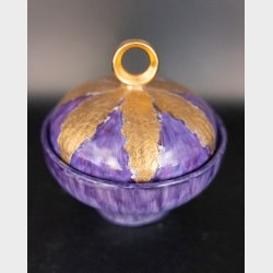 Vintage Hand-Painted Purple Ceramic Lidded Bowl � Signed �Greta Riis 1986 HM� � Decorative Studio Pottery