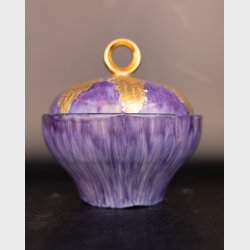 Vintage Hand-Painted Purple Ceramic Lidded Bowl � Signed �Greta Riis 1986 HM� � Decorative Studio Pottery