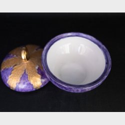 Vintage Hand-Painted Purple Ceramic Lidded Bowl � Signed �Greta Riis 1986 HM� � Decorative Studio Pottery