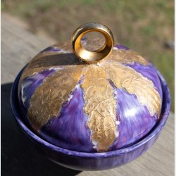 Vintage Hand-Painted Purple Ceramic Lidded Bowl � Signed �Greta Riis 1986 HM� � Decorative Studio Pottery