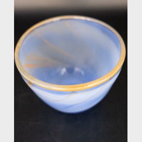Vintage Murano Style Art Glass Bowl � Blue & White Swirl with Amber Rim � Italian Studio Glass
