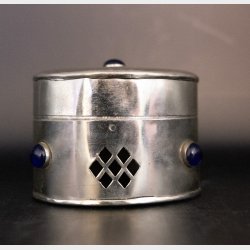 Metal Trinket Box with Blue Stone Cabochons � Decorative Jewelry Box � Mid Century Style