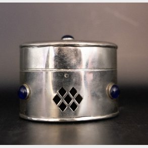 Metal Trinket Box with Blue Stone Cabochons � Decorative Jewelry Box � Mid Century Style