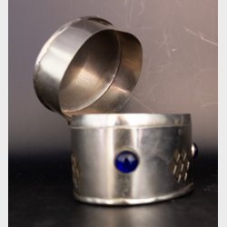 Metal Trinket Box with Blue Stone Cabochons � Decorative Jewelry Box � Mid Century Style