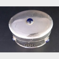 Metal Trinket Box with Blue Stone Cabochons � Decorative Jewelry Box � Mid Century Style