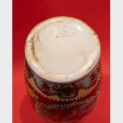 Large Antique Japanese Kutani Porcelain Vase � Hand Painted Red &amp; Gold Moriage Decor, Meiji period, 61 cm
