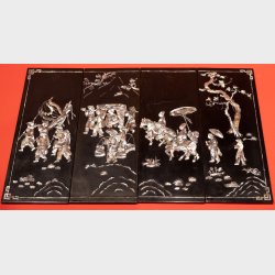 Vintage Chinese Lacquer Wall Panels Set of 4 � Mother of Pearl Inlay, Handcrafted Asian Wall Art, 48.5 cm