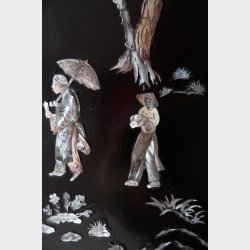 Vintage Chinese Lacquer Wall Panels Set of 4 � Mother of Pearl Inlay, Handcrafted Asian Wall Art, 48.5 cm