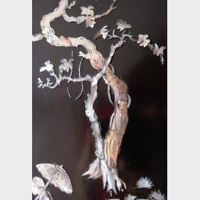 Vintage Chinese Lacquer Wall Panels Set of 4 � Mother of Pearl Inlay, Handcrafted Asian Wall Art, 48.5 cm