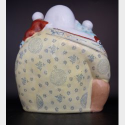Vintage Chinese Porcelain Happy Buddha with Children Figurine � Hand Painted Buddha Statue, 22 cm