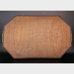 Vintage Chinese Lacquered Wood Tray with Brass Handles � Mother of Pearl Inlay Crane Motif, Beautiful Dark Green, 36.5 cm