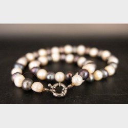 Vintage Two-Tone Cultured Pearl Necklace � 46 cm White &amp; Peacock Freshwater Pearls, Elegant Statement Jewelry