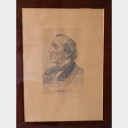 Vintage H.C. Andersen Portrait Print � Framed Lithograph, Danish Author Art, 42 cm